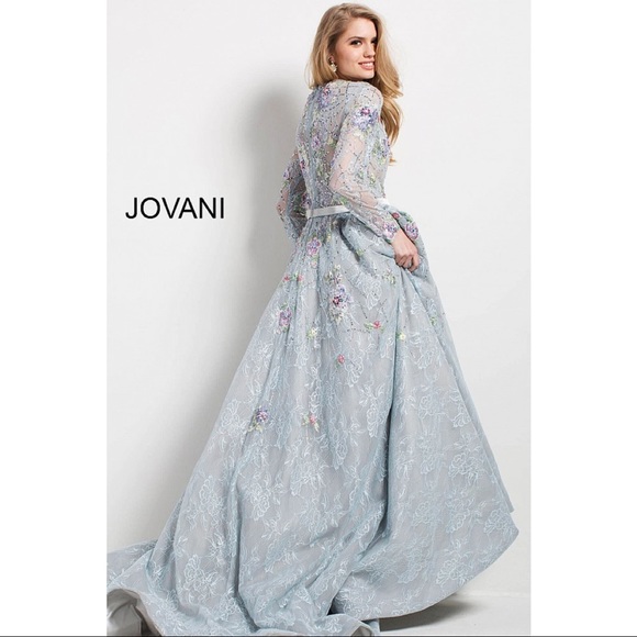 Jovani Long Sleeve Multi Floral Illusion Lace Gown - Picture 3 of 6